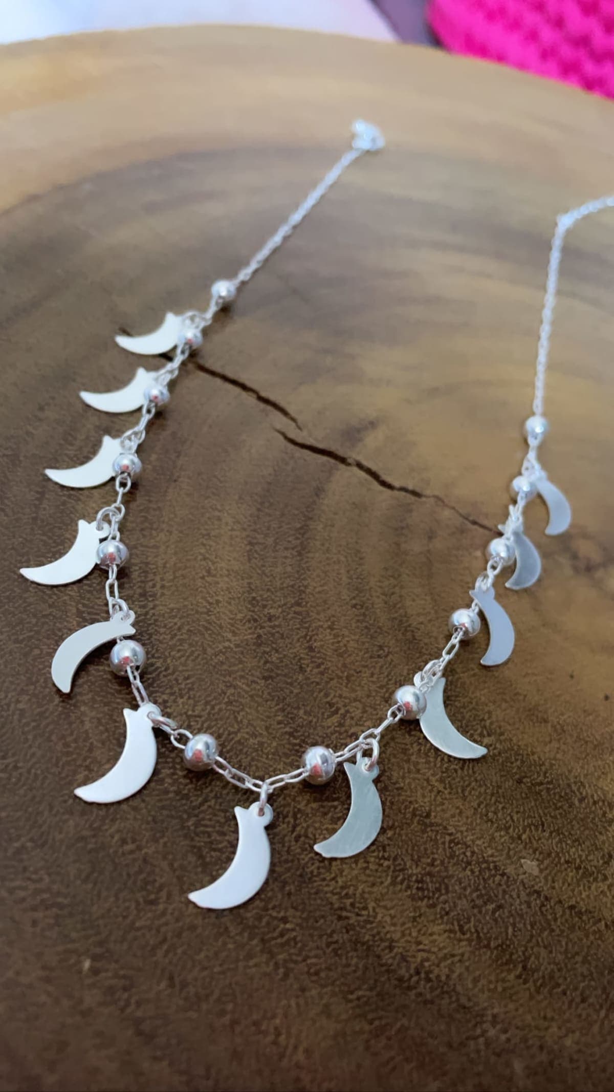 Choker meia lua e bolinhas prata 925 (35 cm +5 cm extensor)