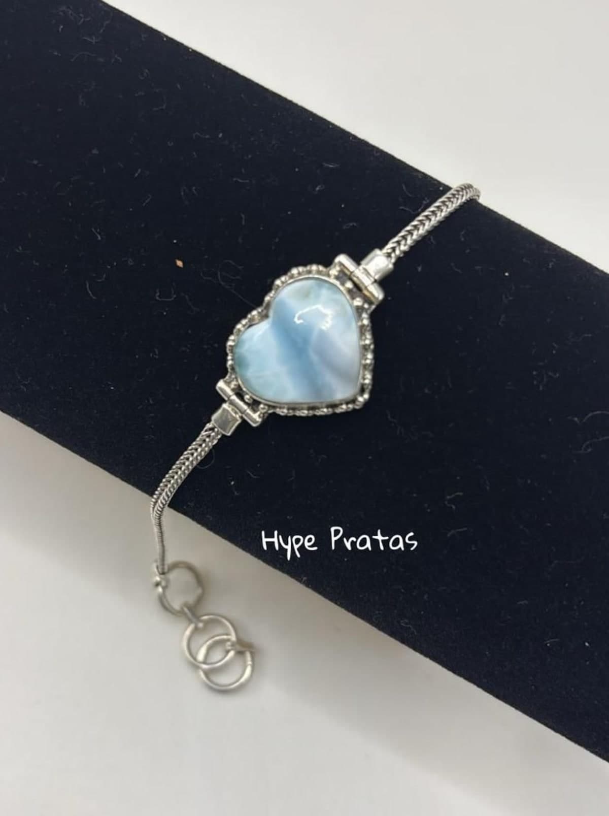 Pulseira coração larimar (17cm + 3cm)