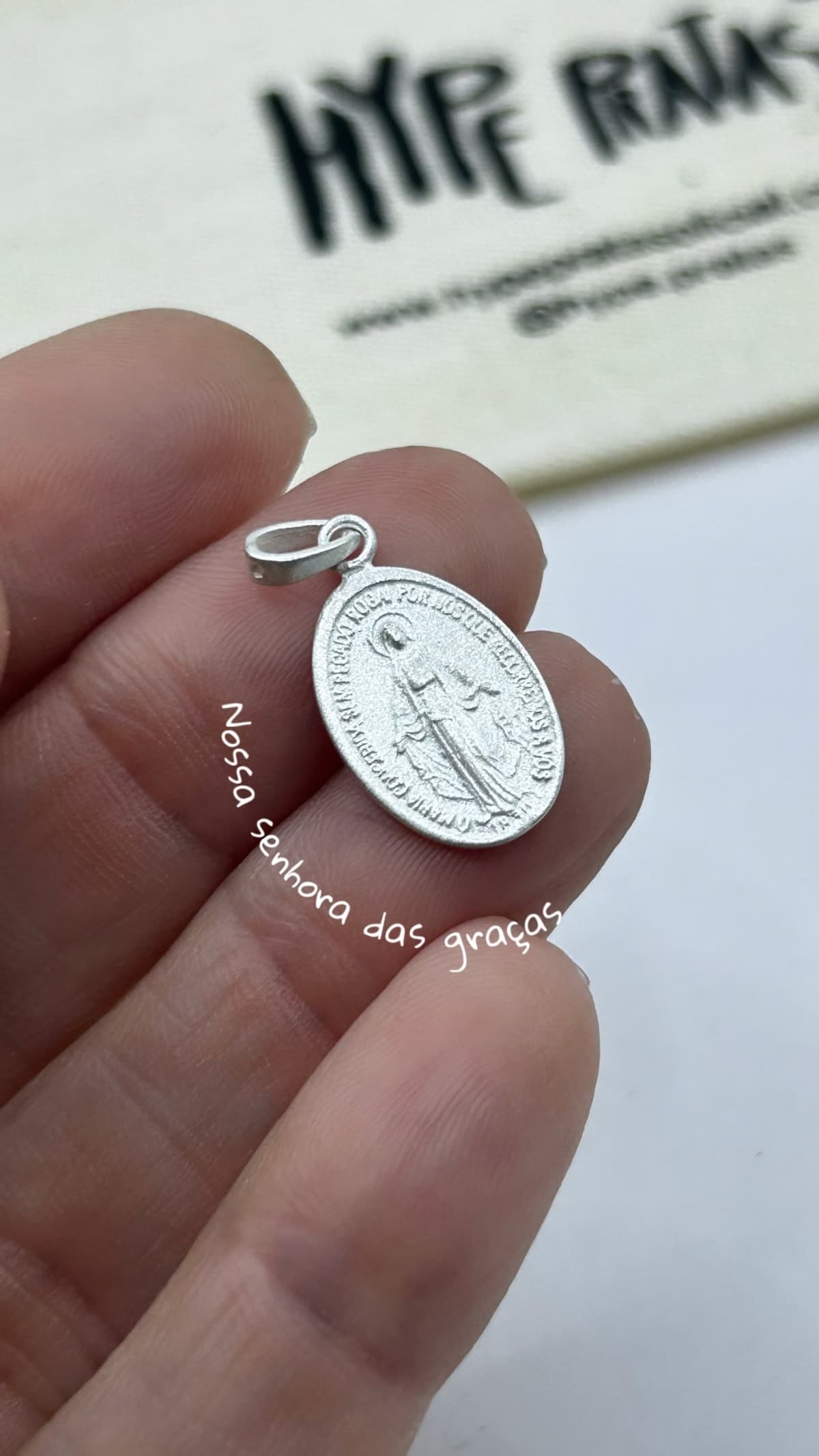 Pingente Nossa Senhora das Graças prata branca 925 (medalha milagrosa)