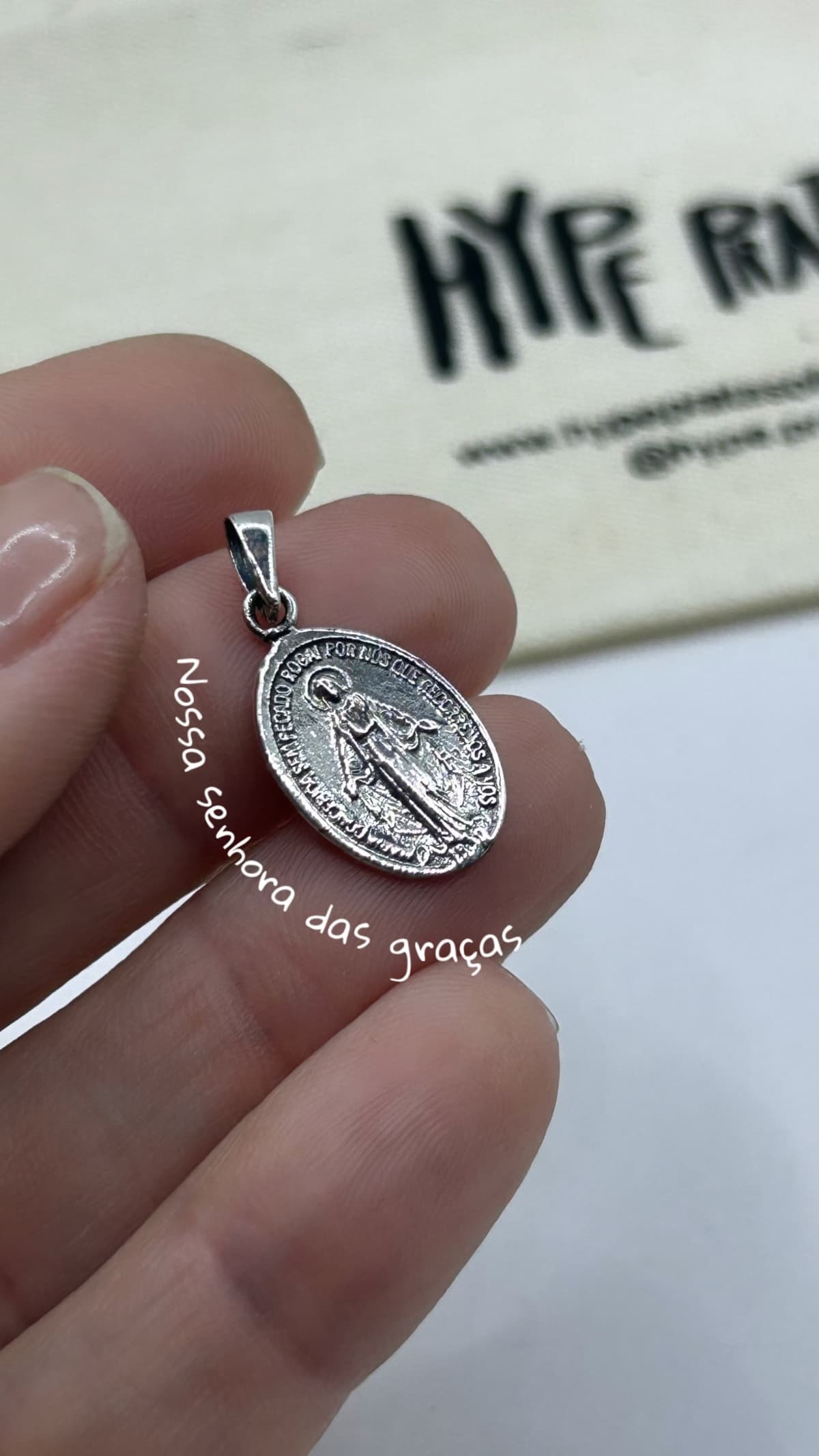 Pingente Nossa Senhora das Graças balinês prata envelhecida 925 (medalha milagrosa)