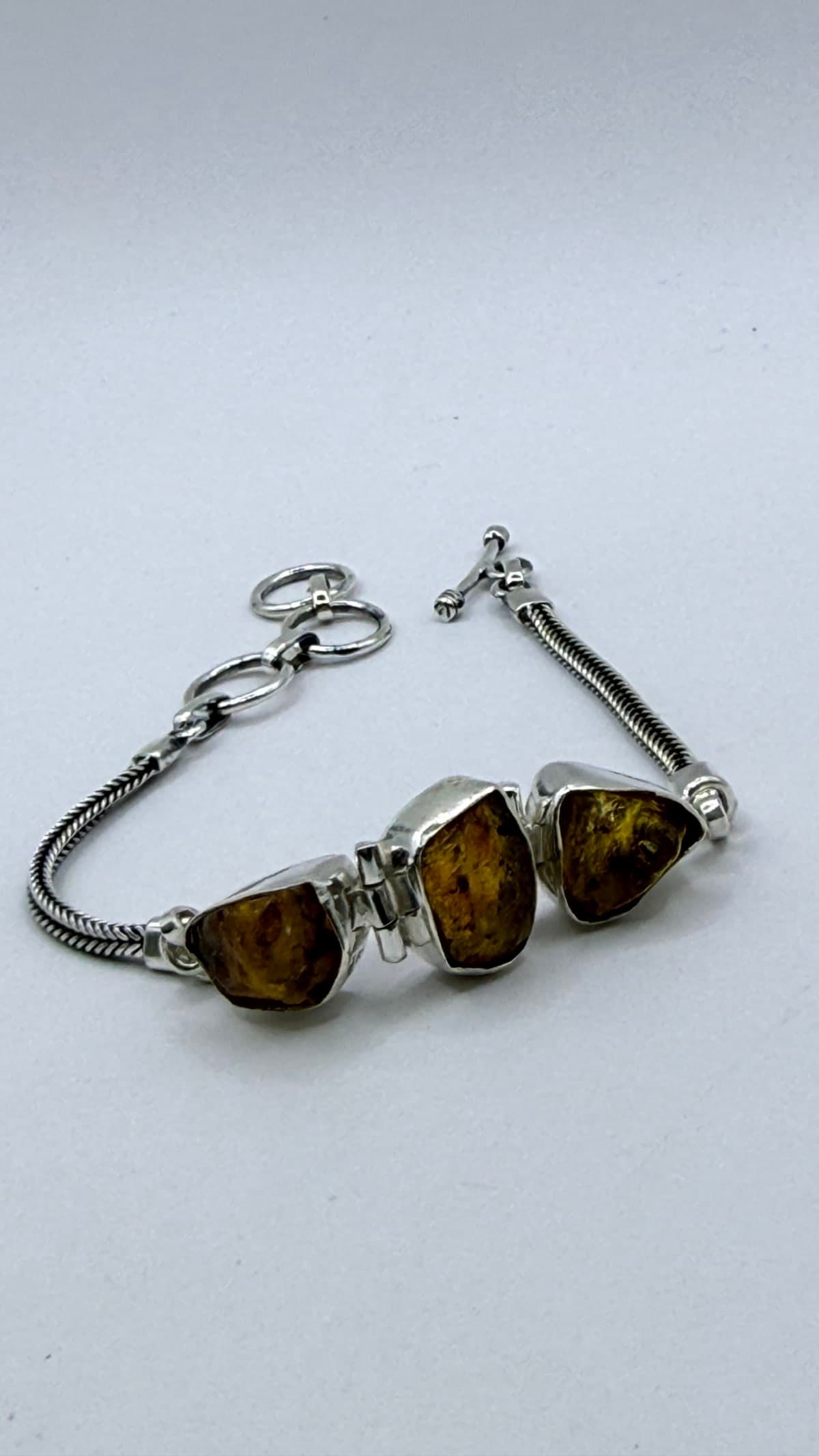 Pulseira âmbar bruta prata 925 (18,5 cm + 2,5 cm)