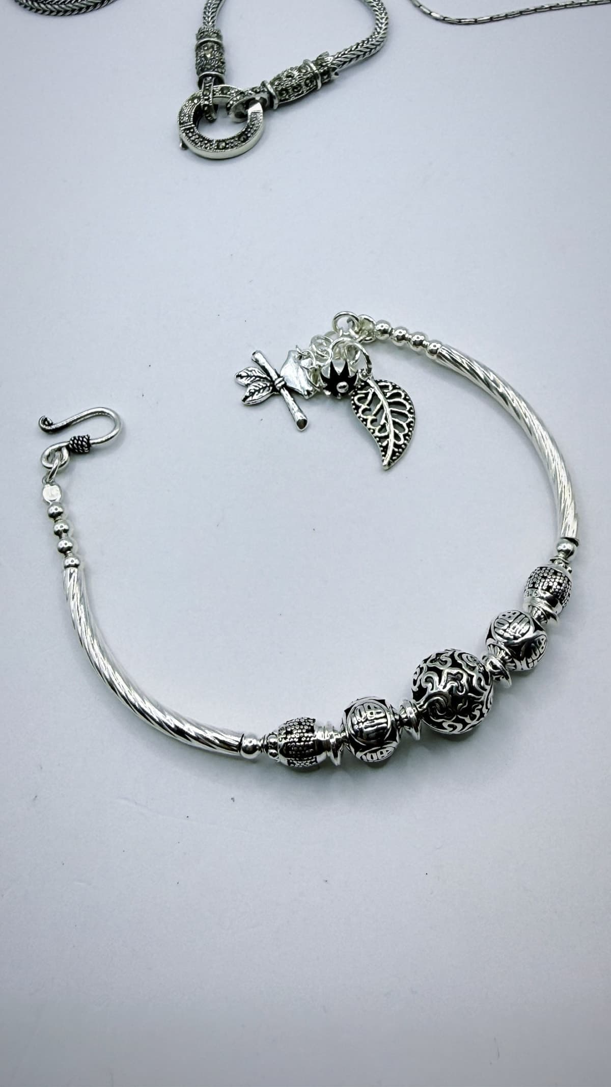 Pulseira bolas e tubinho tailandesa prata 925 (18 cm)